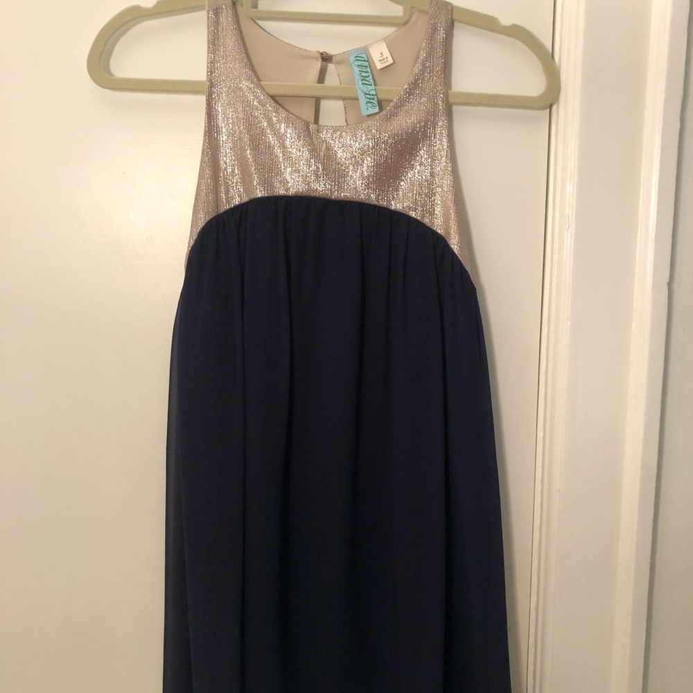 Gold and Dark Blue Babydoll Dress